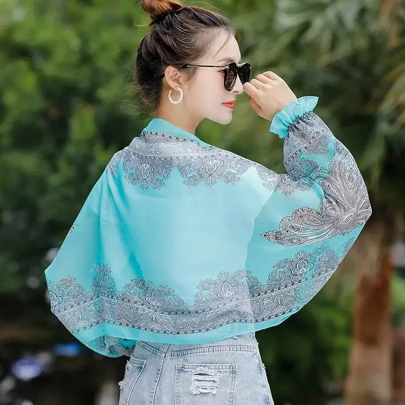 Khăn Quàng Lụa Chống Nắng, Chất Liệu Voan, Cổ Áo Giả, Thích Hợp Cho Mùa Xuân Và Mùa Hè, Khăn Choàng Quần Áo, Đi Xe Đạp Ngoài Trời, In Hạt Điều, Tay Áo Chống Nắng, Khăn Quàng Cổ Quàng Cổ Choàng Cổ Women