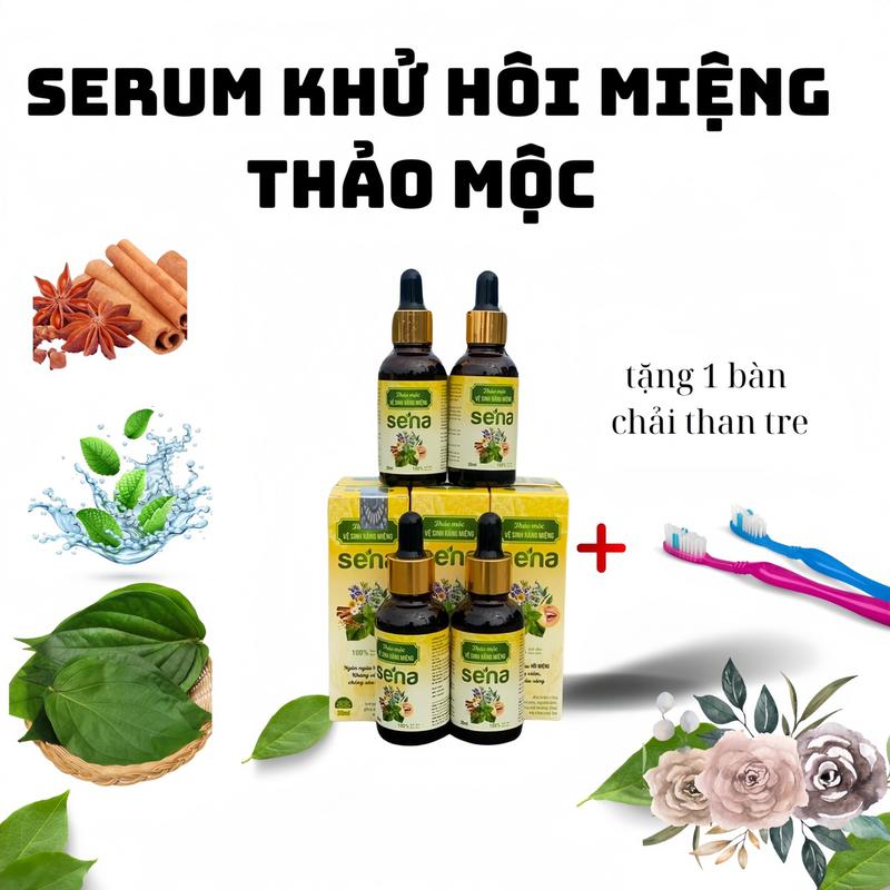 (Mua 1 Serum+Tặng 1 bàn chải) Serum vệ sinh hôi miệng  SENA - Hỗ trợ cải thiện hôi miệng - Giúp hơi thở thơm mát - Dung tích 30ml- Tặng 1 bàn chải đánh răng than tre. Súc miệng - Nước súc miệng. Xịt Thơm Miệng Xịt Miệng