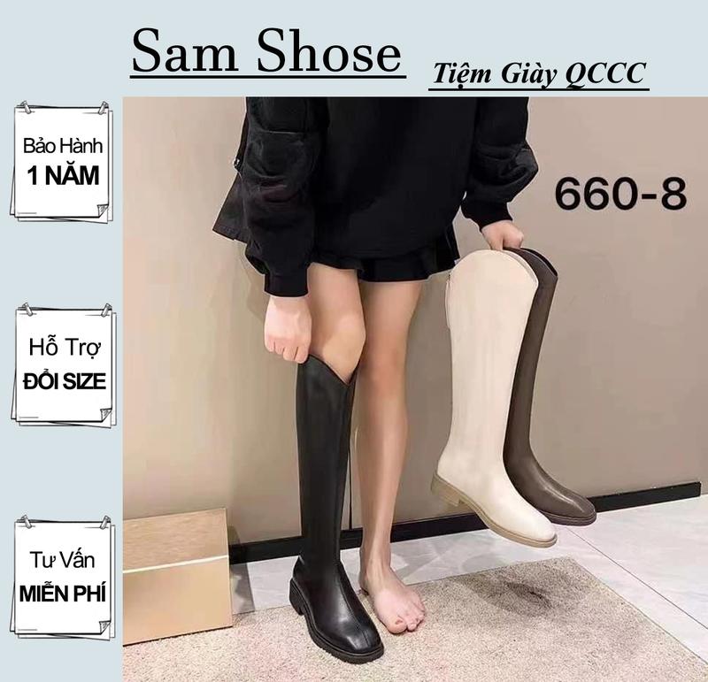 Bốt đùi cổ V mũi vuông QCCC 2024 (660-8) Nữ Boot