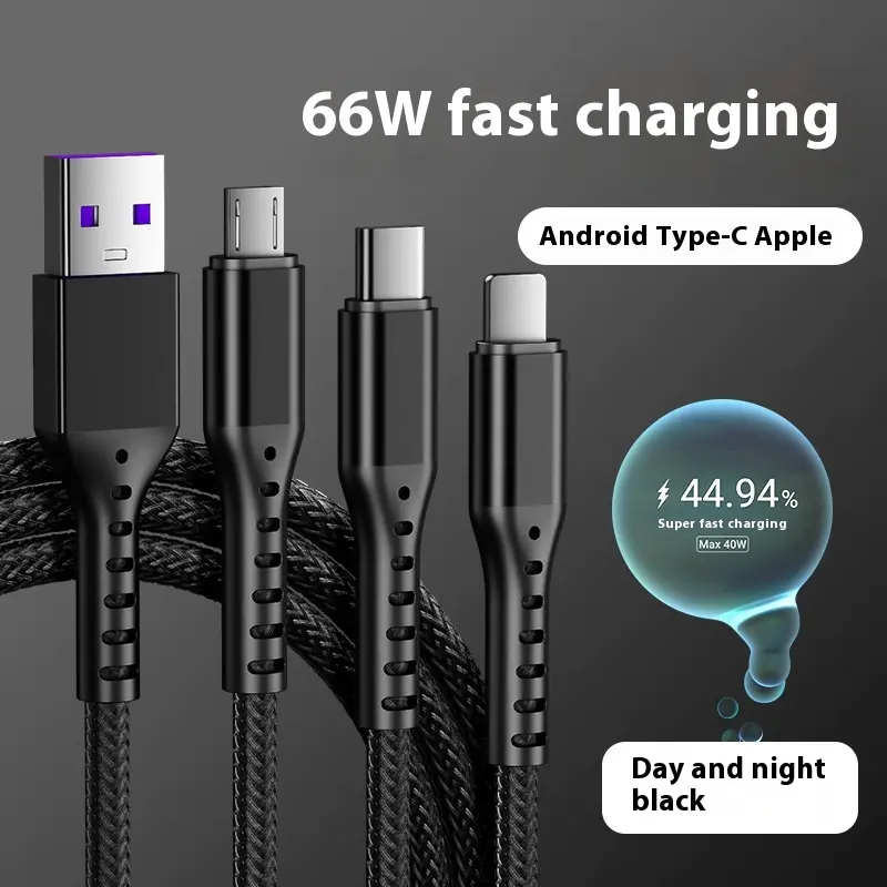 [66W Fast Charging] Data Cable 3-in-1 Fast Charging Cable One-to-Three Charging Cable 5A Suitable for Apple Android TYPE-C fast  charging  cable