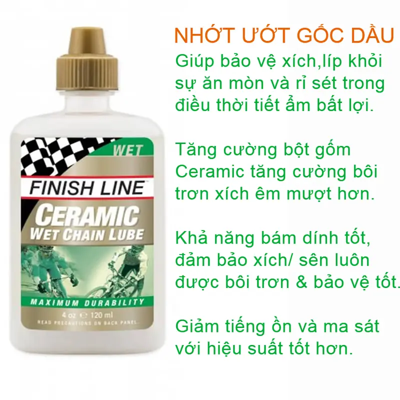 [Bác sĩ Xe Đạp] Dầu Tra Sên/Xích Xe Đạp Finish Line 120Ml(Nhiều Loại) Dành Cho Tất Cả Các Dòng Xe Đạp MTB Touring City Bike Giúp Cải Thiện Bộ Truyền Động Êm Mượt Hơn Với Thành Phần TeFlon, Ceramic, Ít Bám Bụi Cho Thời Tiết Ước Khô, Khắt Nghiệt 4