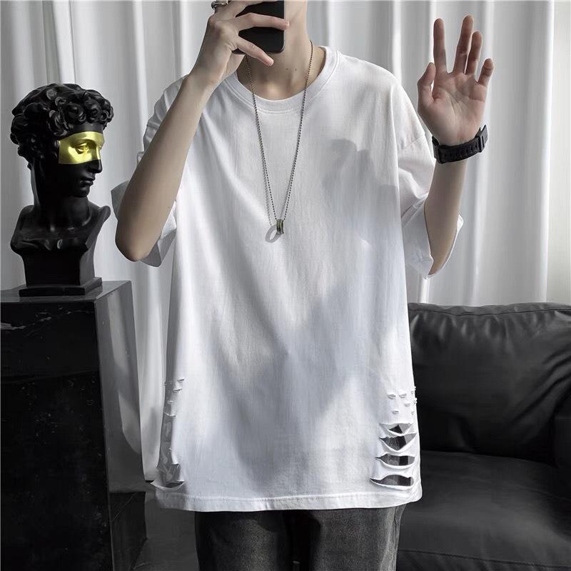 MẪU MỚI Áo thun rách BB02 form rộng với họa tiết rách mới - vải cotton 100%