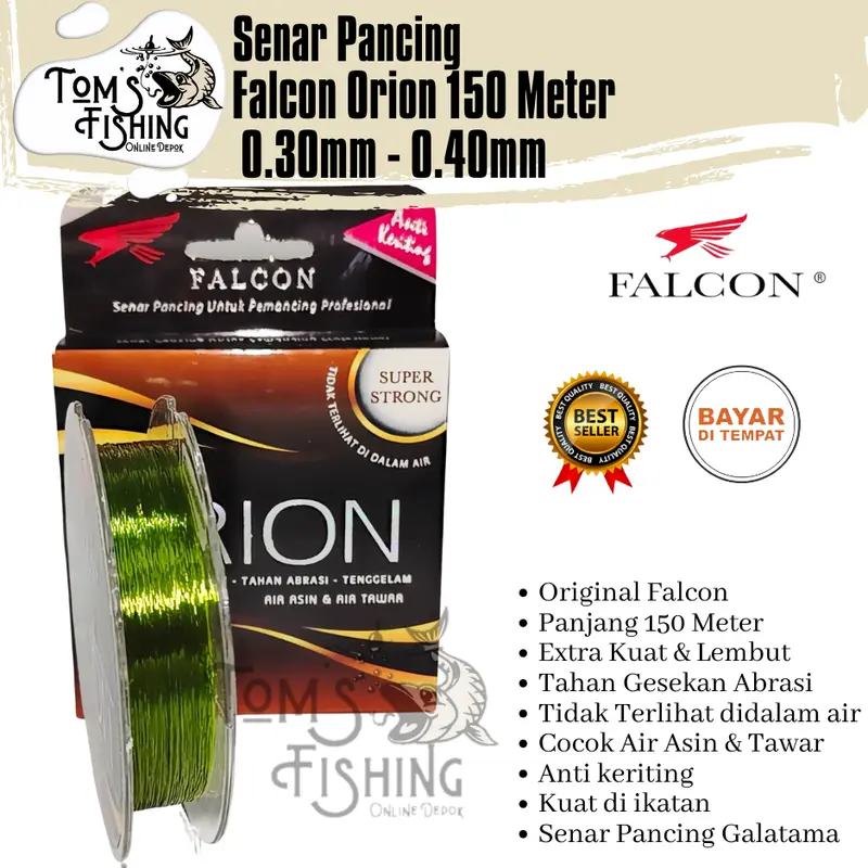Senar Pancing Falcon Orion 150 Meter Hijau Yarite  (0.16mm - 0.50mm) Galatama Galapung Murah - Toms Fishing 1