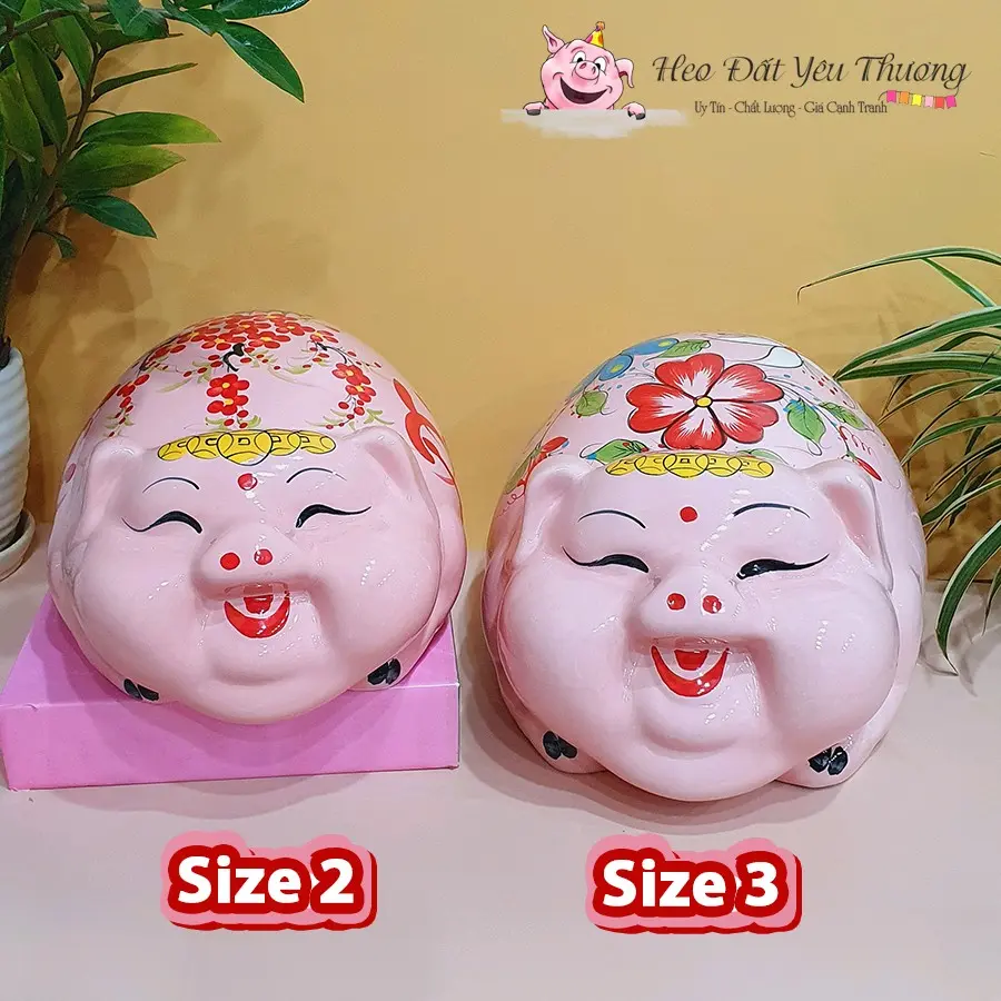 Heo bụng phệ dáng nằm gốm sứ size 2 và size 3