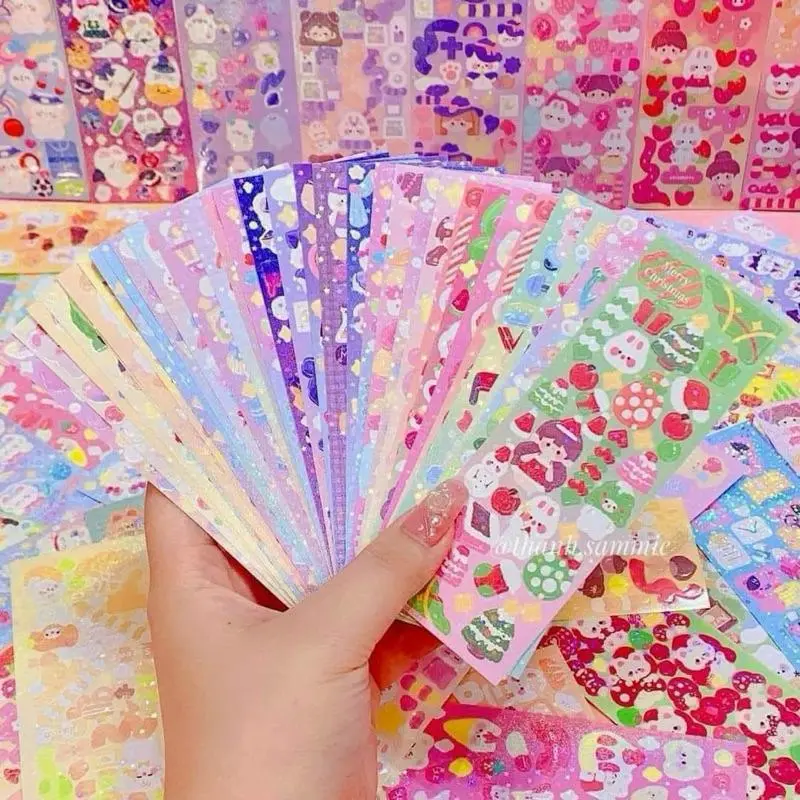 200 tấm &  Set 100 tấm sticker lấp lánh dài 13,5cm x 4,5cm dùng để trang trí top nhiều mẫu xinh QH160 0