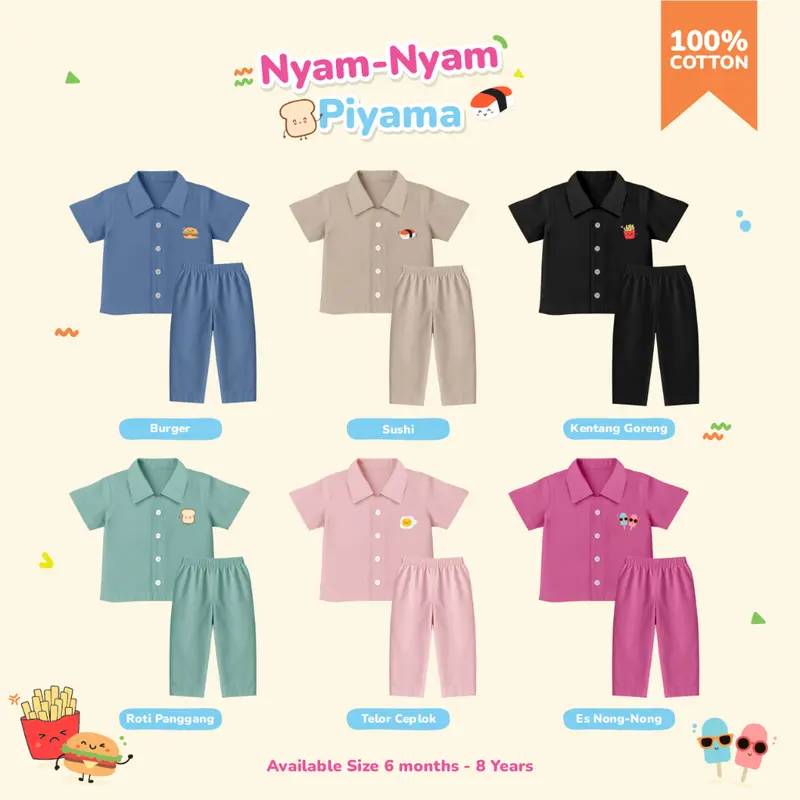 Nyam-Nyam Piyama Anak Baju dan Celana setelan naju tidur rayon 0