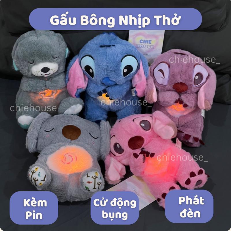 ( KÈM PIN, ẢNH THẬT) Gấu Bông Koala Stitch Nhịp Thở Phát Sáng Có Đèn Phát Âm Thanh Nhạc Piano Đáng Yêu Ôm Đi Ngủ