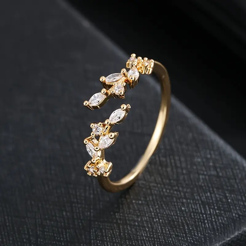 1pc Elegant Leaf Design Ring, Copper Material, Synthetic Zirconia Mosaic, Perfect for Daily and Party Occasions delicate gift exquisite surprising 1