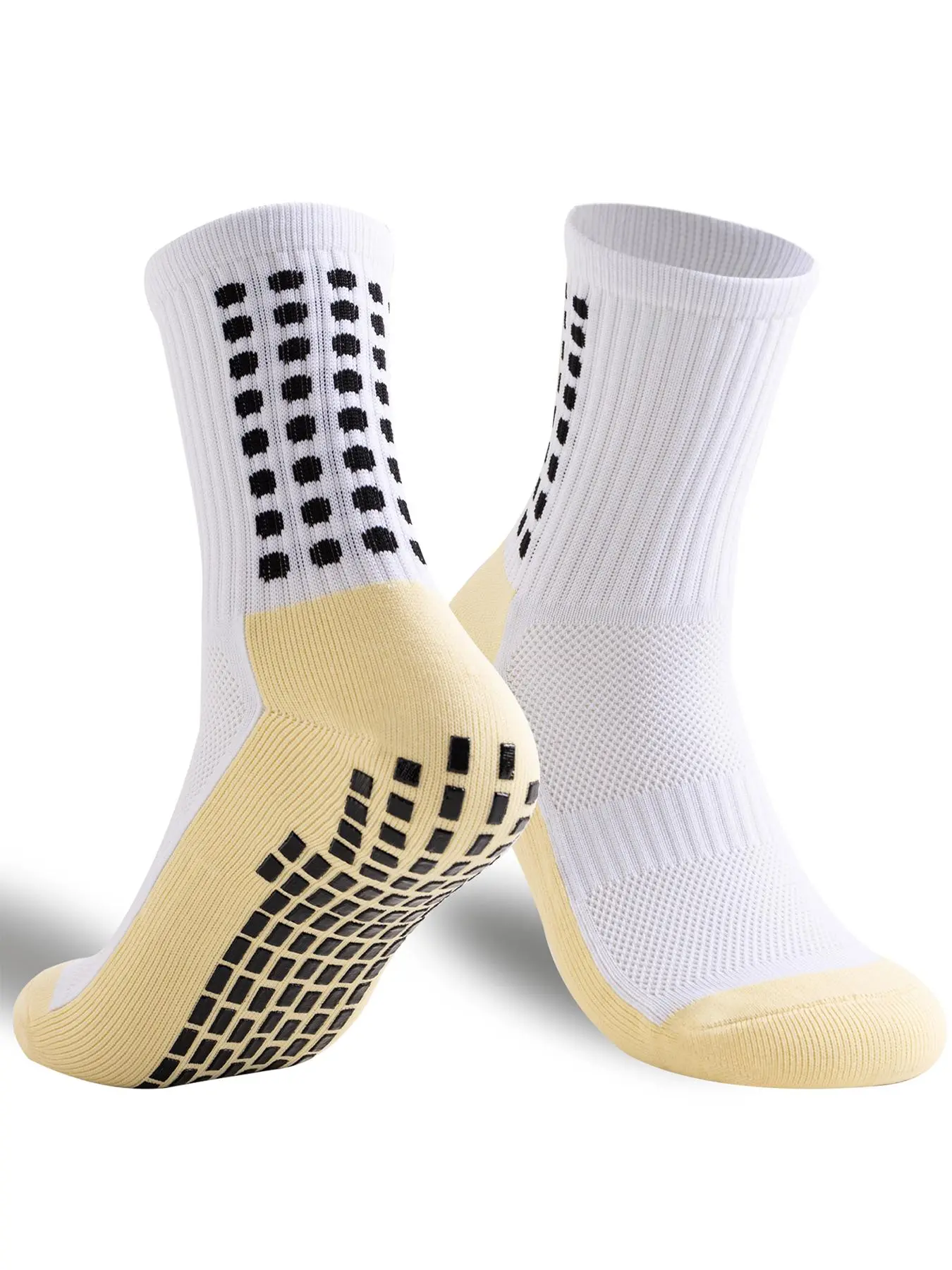 Men's 1 Pair Plain Crew Socks, Anti-slip High Stretch Soft Comfy Breathable Soccer Socks for Football Basketball Sports, Athletic Socks for All Seasons，Breathable Material, Anti Slip Professional Sports Socks for Outdoors