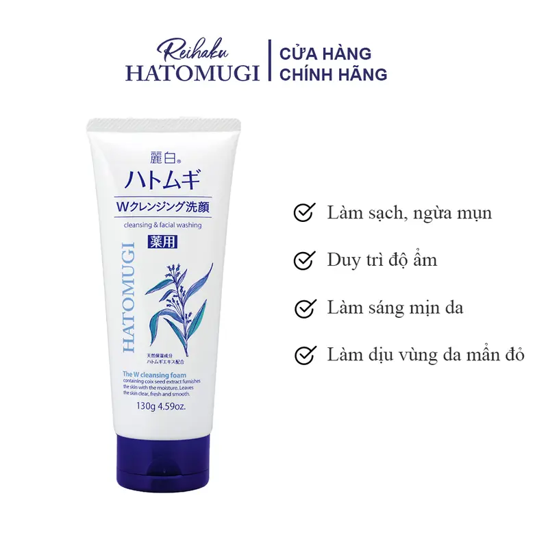 Sữa Rửa Mặt, Tẩy Trang 2 Trong 1 Reihaku Hatomugi W Cleansing Foam (130g) 1