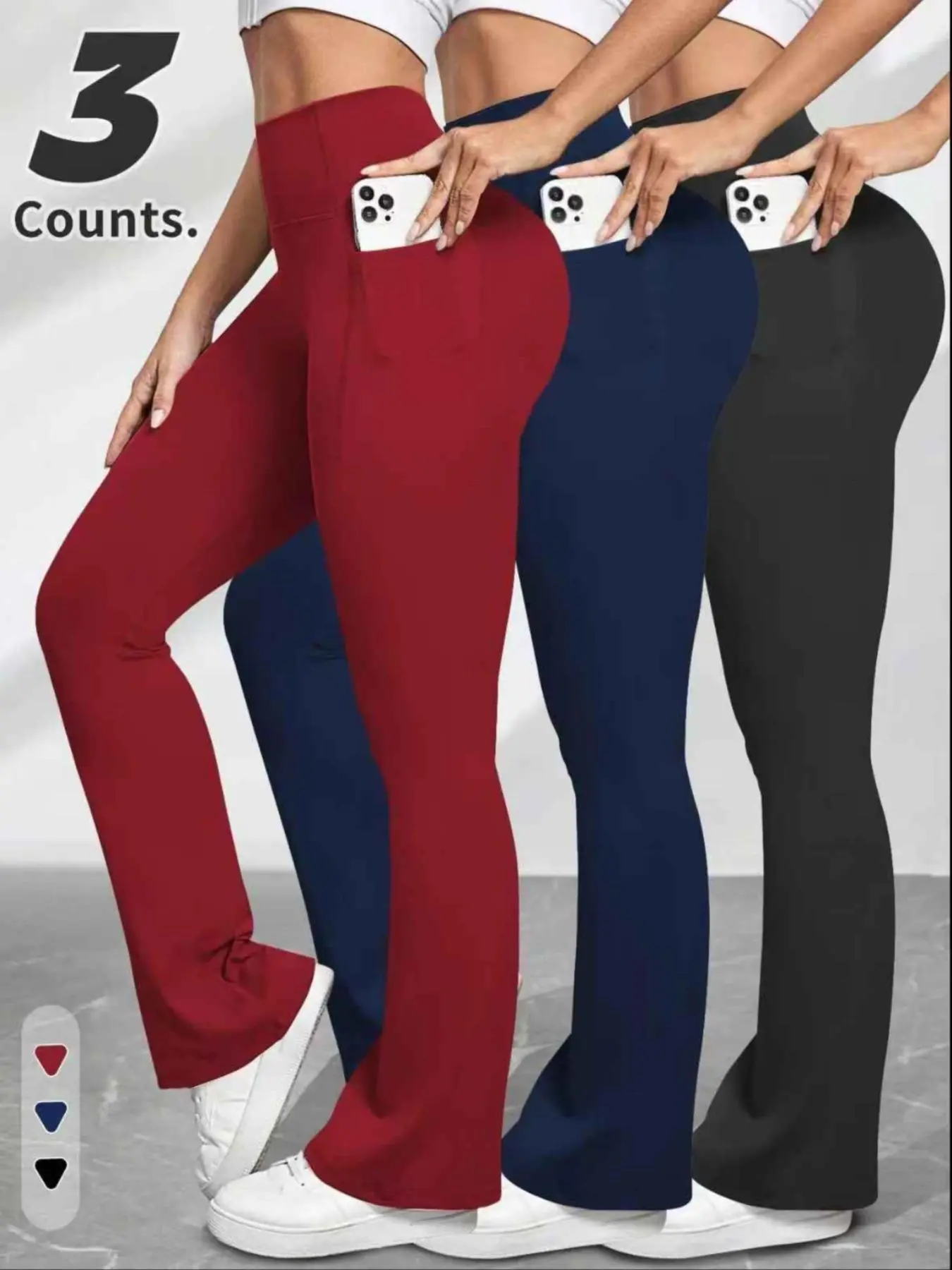 Women's Solid Side Pocket High Waist Sports Leggings, Casual Comfy Breathable Skinny Pants for Yoga Gym Workout Running, Ladies Sportswear for All Seasons