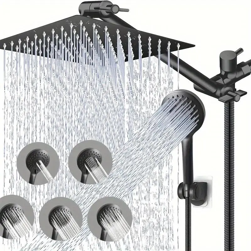 Rain Shower Head Set, High Pressure Rain Shower Head with Adjustable Extension Arm & Handheld Shower Head, Bathroom Shower System 2