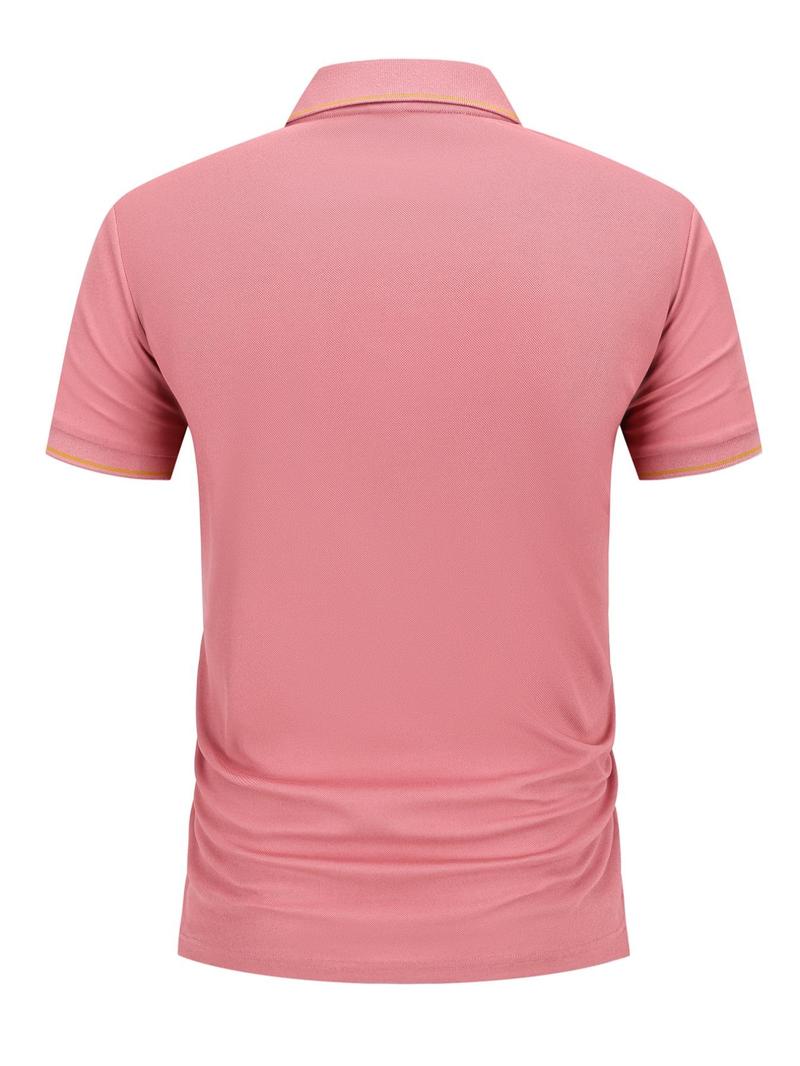 Product Introduction of Men's Regular Fit Geometric Print Contrast Trim Polo Shirt, Casual Short Sleeve Collared Top for Summer, Fashion Men's Clothes for Daily Wear, Tropical 8