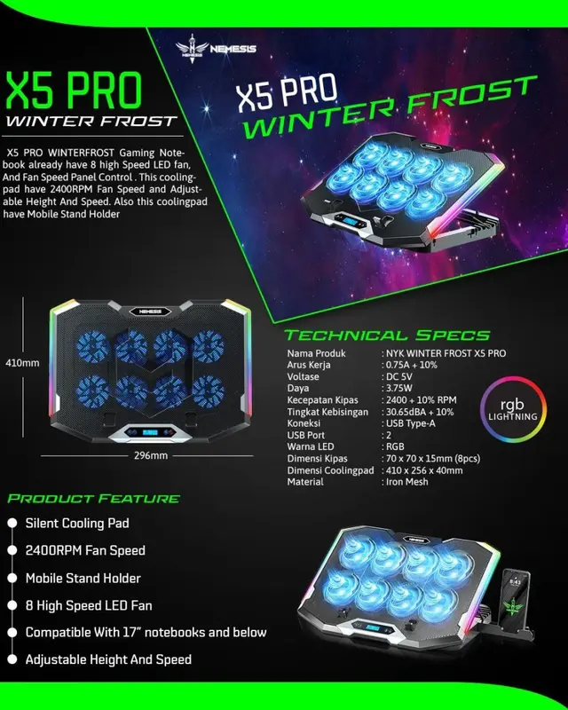 NYK Nemesis X5 Pro Winterfrost Cooling Fan Pad Pendingin Laptop 3