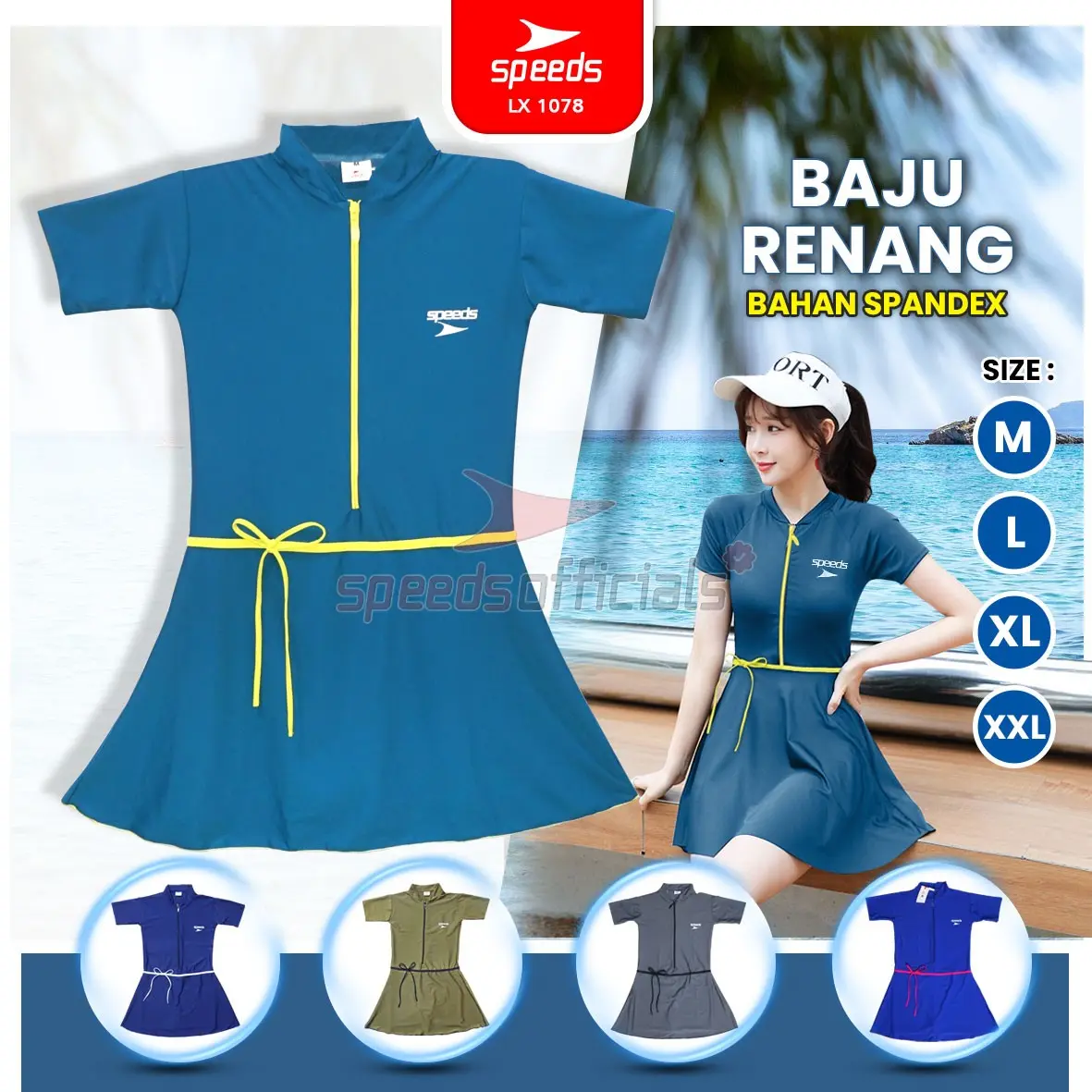 SPEEDS Baju Renang Wanita Asli Spandex Rok Sporty Ringan Swimwear Warna Polos Swim Suit Cewek Wanita Perempuan Remaja Diving 1078
