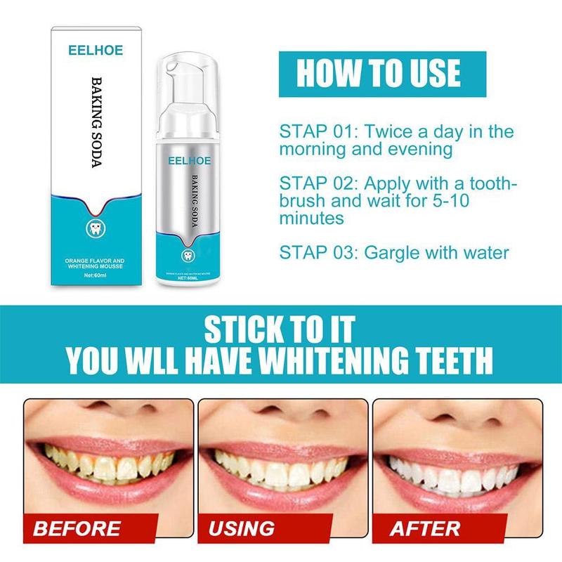 Product Introduction of EELHOE Baking Soda Organic Whitening Mousse 60ml Busa Padat Efektif Mengurai Dan Menghilangkan Noda Kuning, Noda Teh, Noda Kopi Dan Berbagai Noda Menguraikan Pigmen Yang Terkumpul Memutihkan Gigi Nafas Segar Melindungi Gigi Dan Gusi Pasta Gigi 37