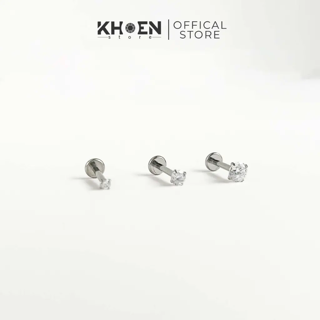 (1 Chiếc) Khuyên Chân dẹp Đá 2mm 3mm 4mm - Titan G23 - Khoen Store