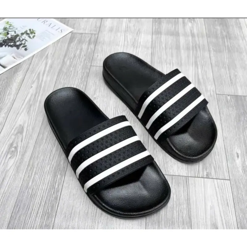 Dép Quai Ngang Kẻ Sọc Đen Trắng Nam Nữ Trend 2025 - Đê Cao Pu Đúc Cao 2cm - Size 37-43 2