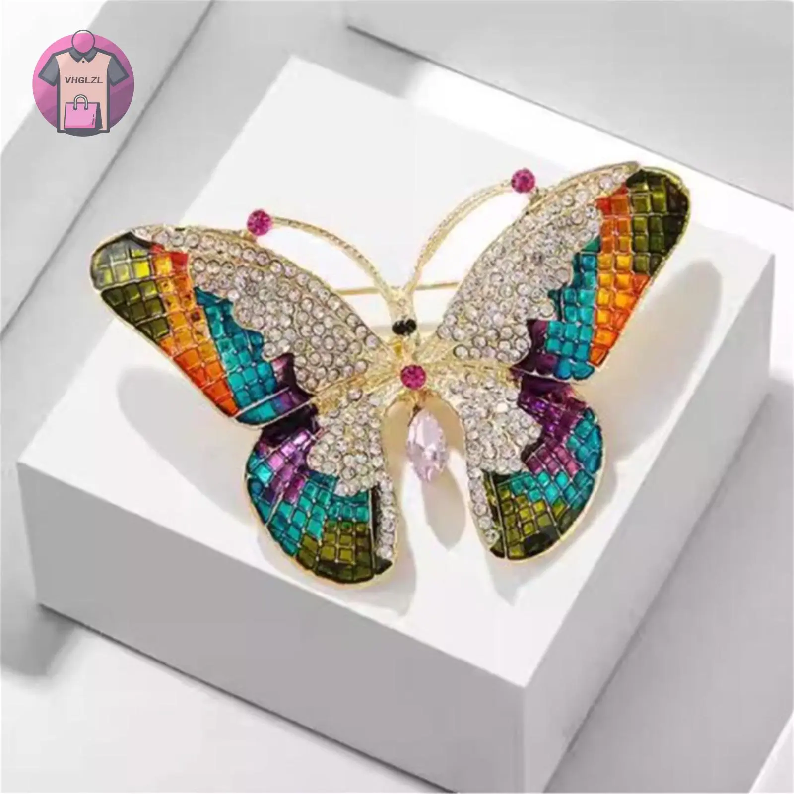 Women Butterfly Brooch, Colorful Rhinestones Brooch Pin Styling Clothes Accessories