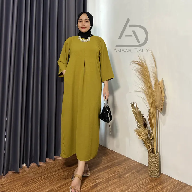 DASTER GAMIS WANITA TANGAN 3/4 Dress Crinkle Polos Muslim Airflow 4