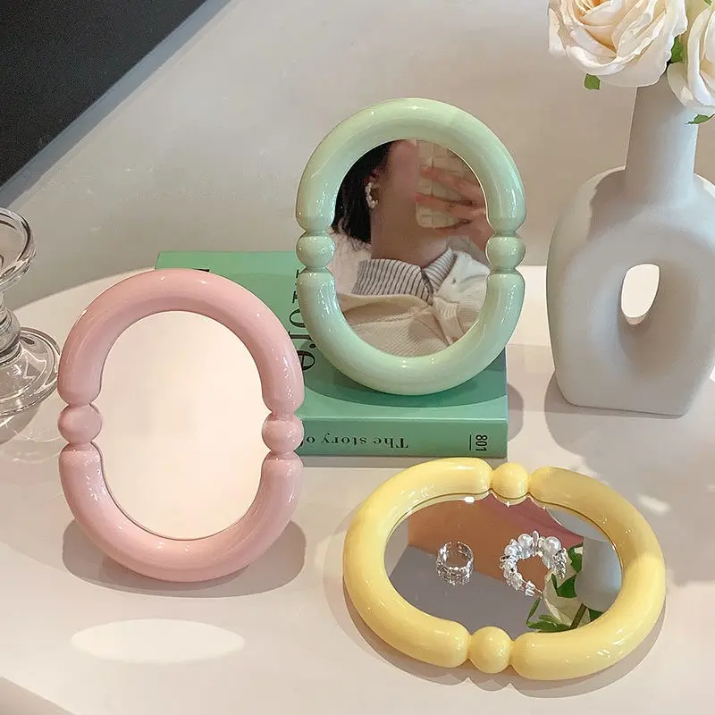 BISA COD C6556 Cermin Rias Estetik Stand Makeup / Kaca Rias Simple Oval dan Gelombang / Makeup Mirror 3