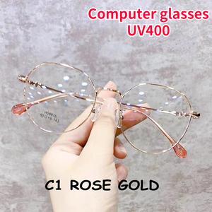 แว่นตาทรงกลม, สไตล์เกาหลี, ป้องกันแสงสีฟ้าและป้องกันรังสี, สำหรับสุภาพสตรีและผู้ชาย, แฟชั่น, กรอบอุปกรณ์เสริมแว่นตา, วัสดุโลหะ, เหมาะสำหรับใช้คอมพิวเตอร์