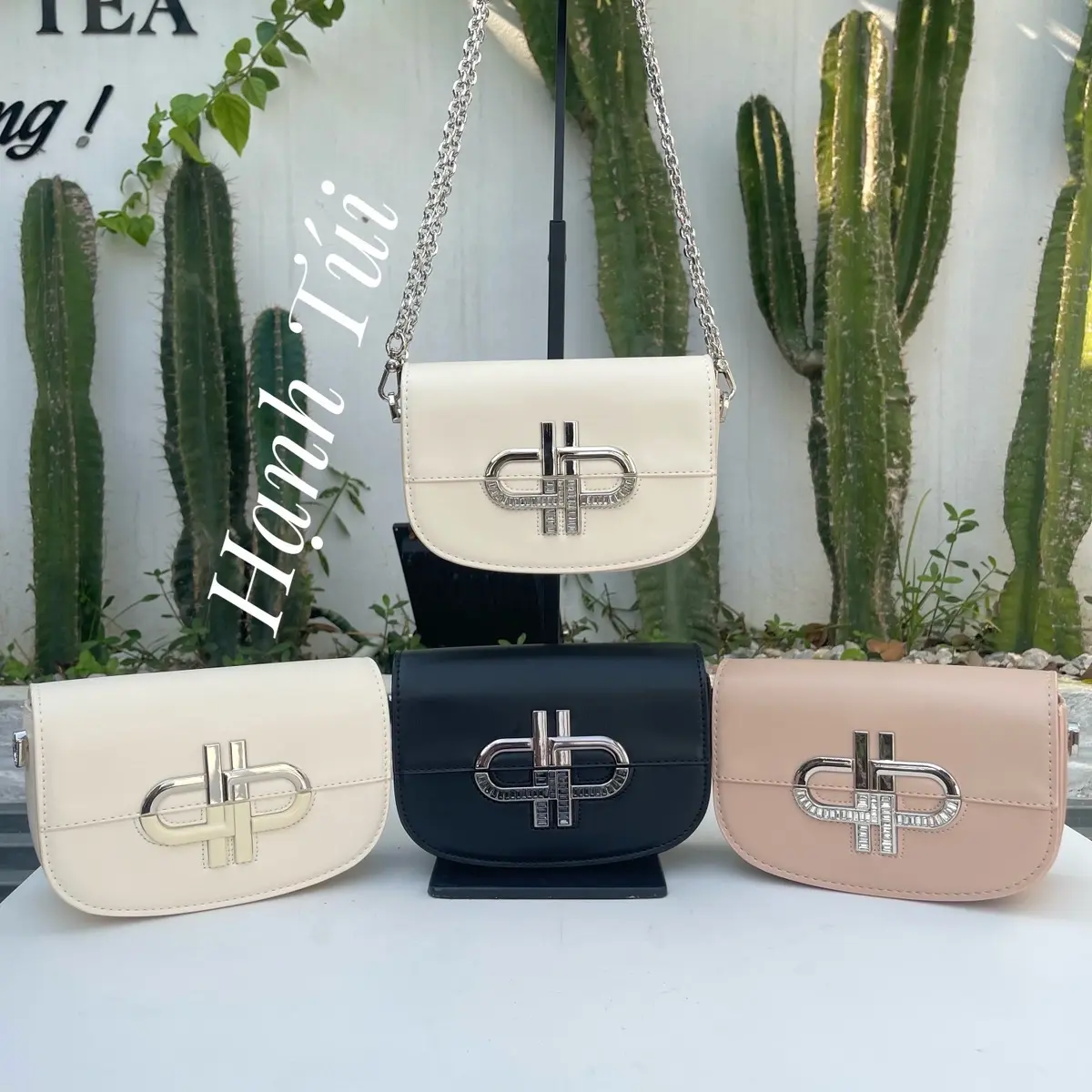 Túi đeo vai khoá chữ nổi đồng màu Bag Nữ Nhung Tim Tote Chữ Nhật