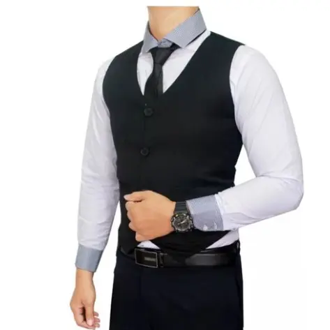 Rompi Jas Formal Pria Vest Pria  Rompi Jas pria Hitam Keren Polos Casual Katun 1