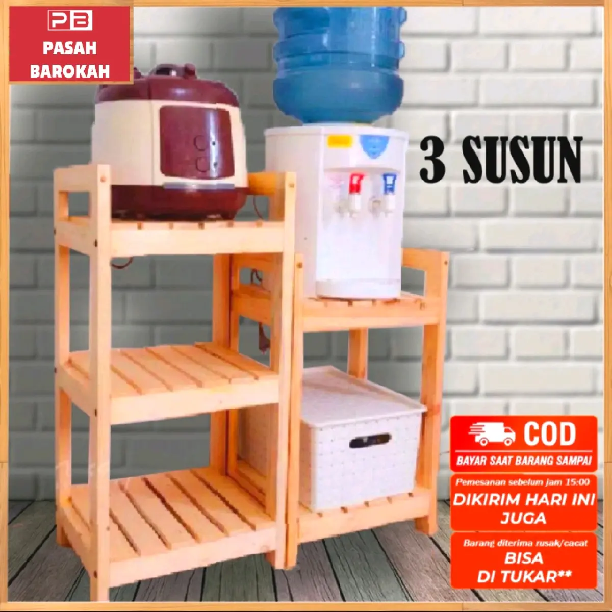Rak Rice Cooker /Rak Dispenser Rak sepatu rak serbaguba 3 susun Kayu Mahoni Bunga