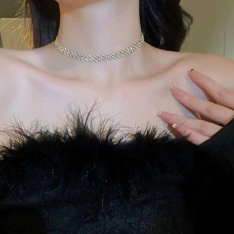 Shiny Full Rhie Choker Necklace for Women Personalized Geometric Crystal Necklaces Wedding Jewelry Party Gifts