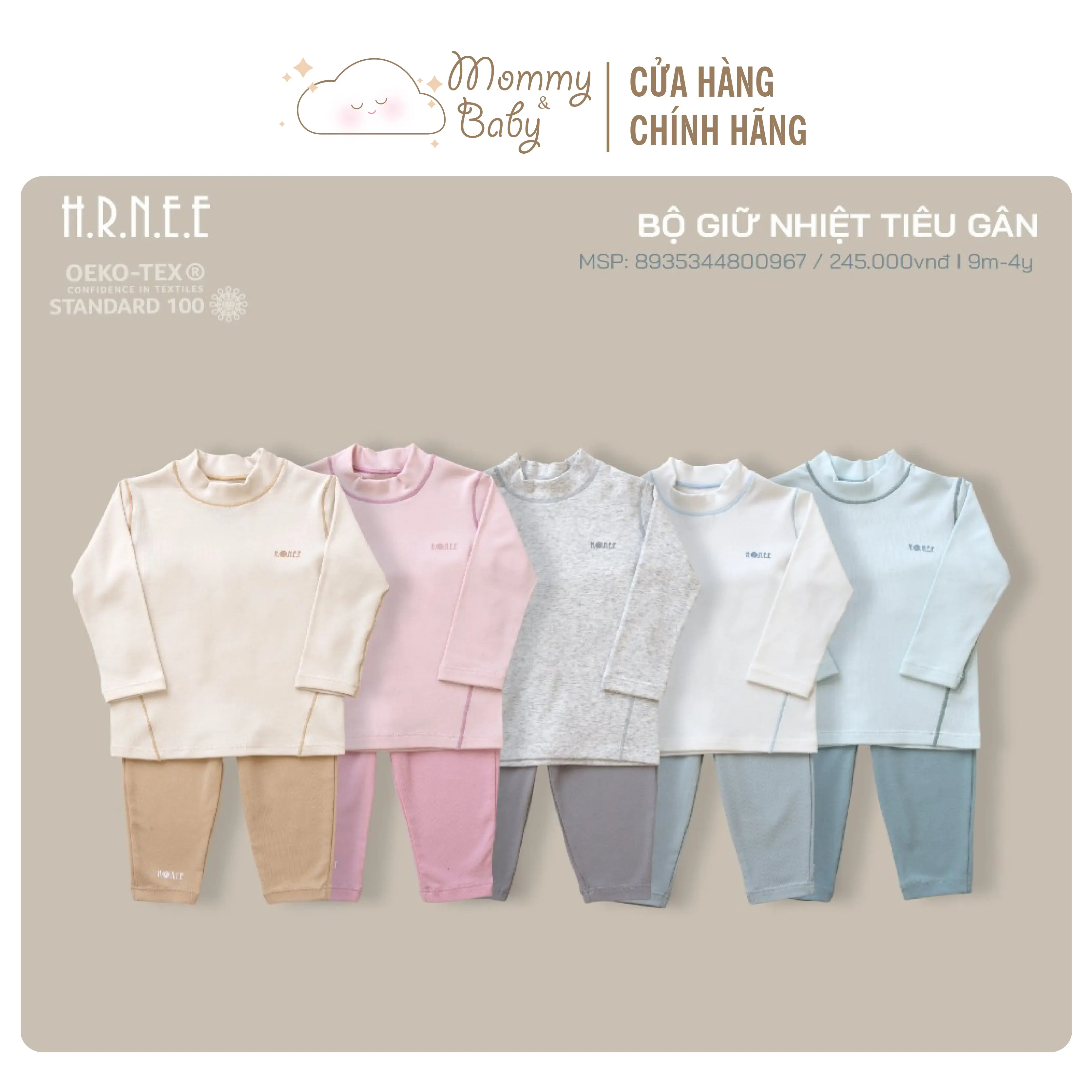 HRNEE Bộ dài tay giữ nhiệt tiêu gân cổ 2 phân cho bé trai và bé gái mặc mùa thu đông