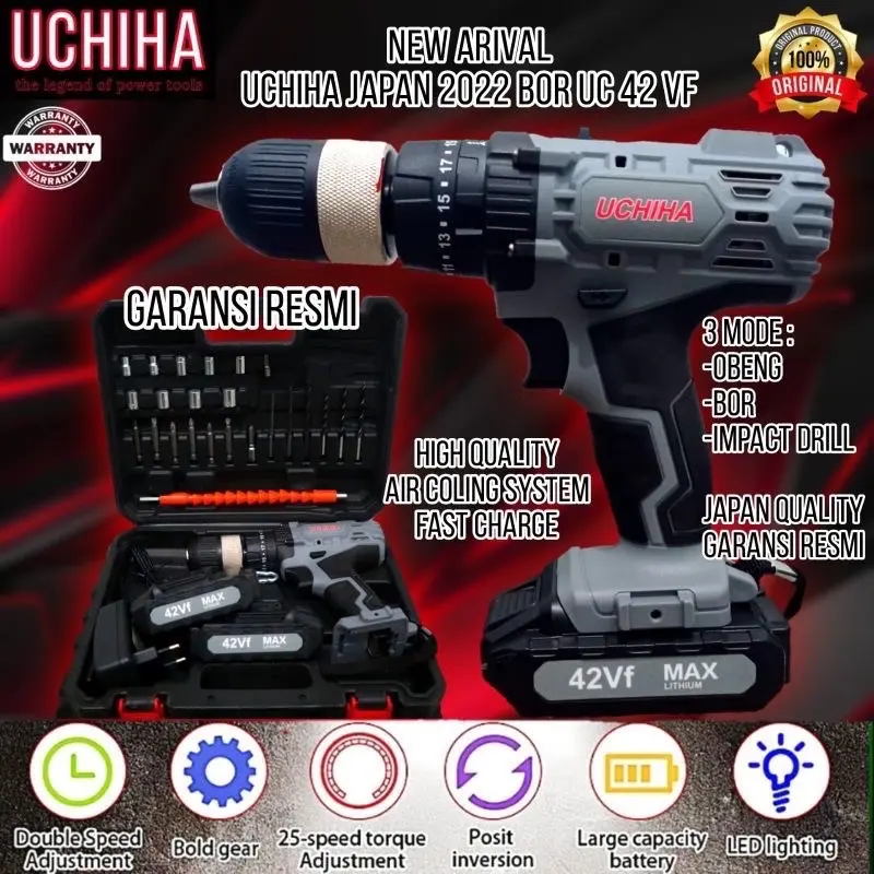 Mesin Bor Baterai Cordless 42Vf UCHIHA Japan Brushless New Edition 2022 2