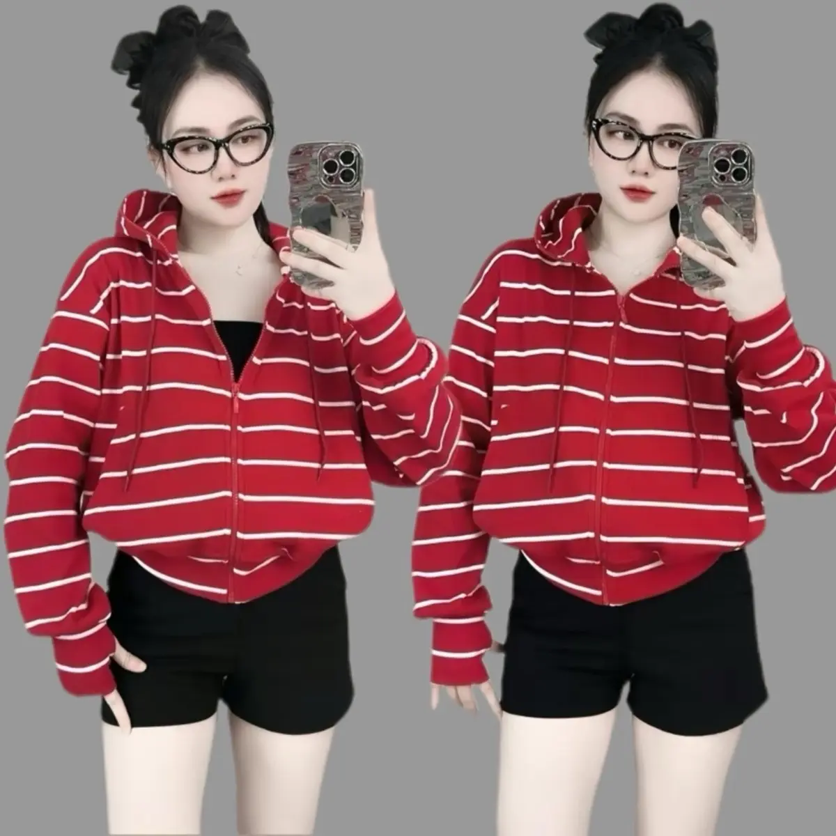 [Moon store] Áo khoác gân sọc 6 túi trẻ trung