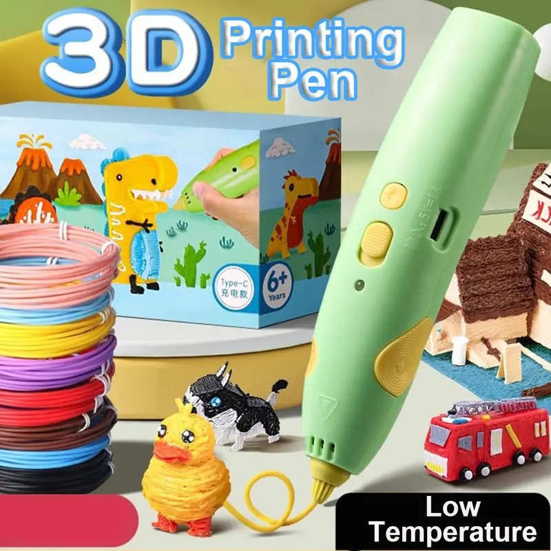 Bút In 3D, Cầm Tay Tự Làm, Với Dây Tóc PCL 6M (1.75Mm), Nhiệt Độ In Thấp, Cáp USB, Thích Hợp Cho ABS, Bút Vẽ, Lý Tưởng Cho Trẻ Em 0