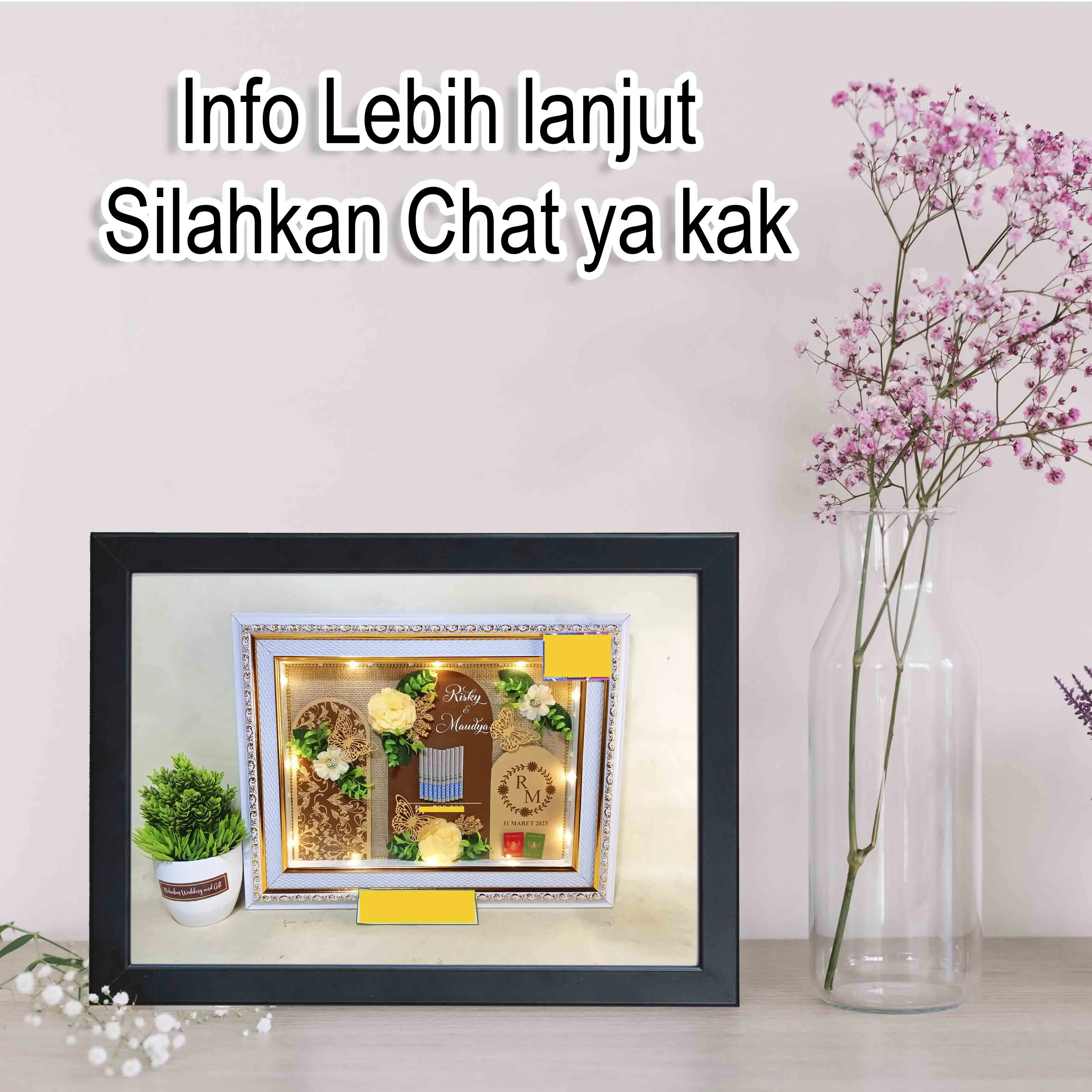 Bingkai Foto Pernikahan 3D ukuran 25 x 35 cm bingkai foto M4har Rustic/ M4 har Simple/ Mahar Modern Dipasang di Dinding