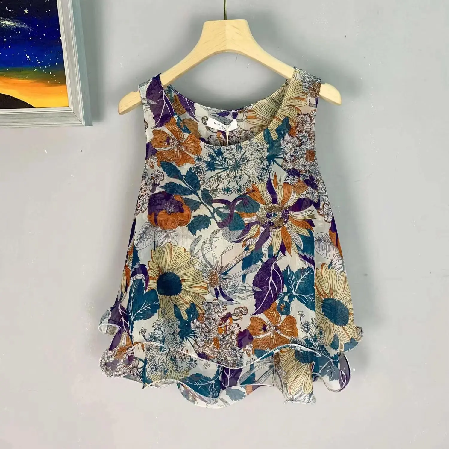 Áo Vest Voan, Dành Cho Nữ, Thiết Kế Hoa Mới, Thích Hợp Cho Mùa Hè, Mỏng, Không Tay, Cỡ Lớn, Dáng Rộng Vừa Vặn, Xếp Ly, Bán Chạy, Áo Nóng Bỏng