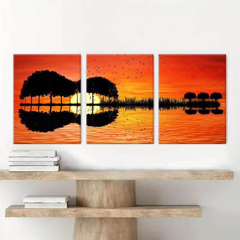 Sunset Guitar & Lake Pattern Framed Canvas Painting, 3 Counts Modern Wall Art Painting, Wall Art Decor for Home Living Room Bedroom Office 7