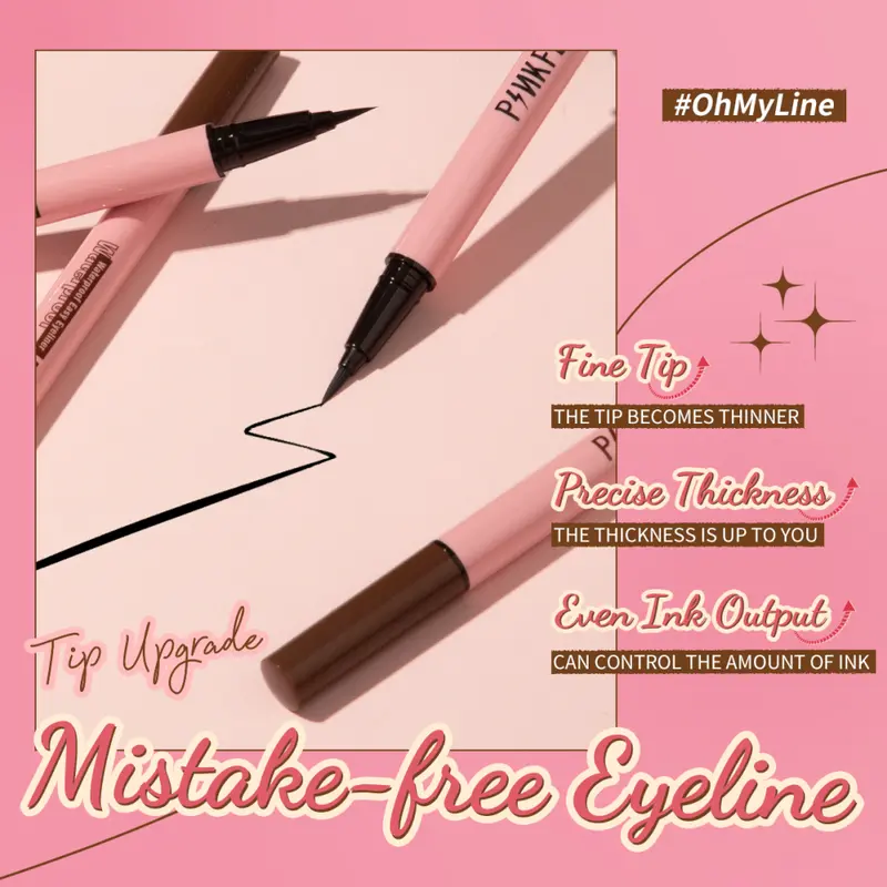 Bút Kẻ Mắt Dạng Lỏng Màu Đen, PINKFLASH, Không Thấm Nước, Chống Mồ Hôi, Nhanh Khô, Lớp Hoàn Thiện Lì Bút Kẻ Mắt Dạng Lỏng, Thích Hợp Để Trang Điểm Mắt, Mỹ Phẩm Cosmetic Nữ 2