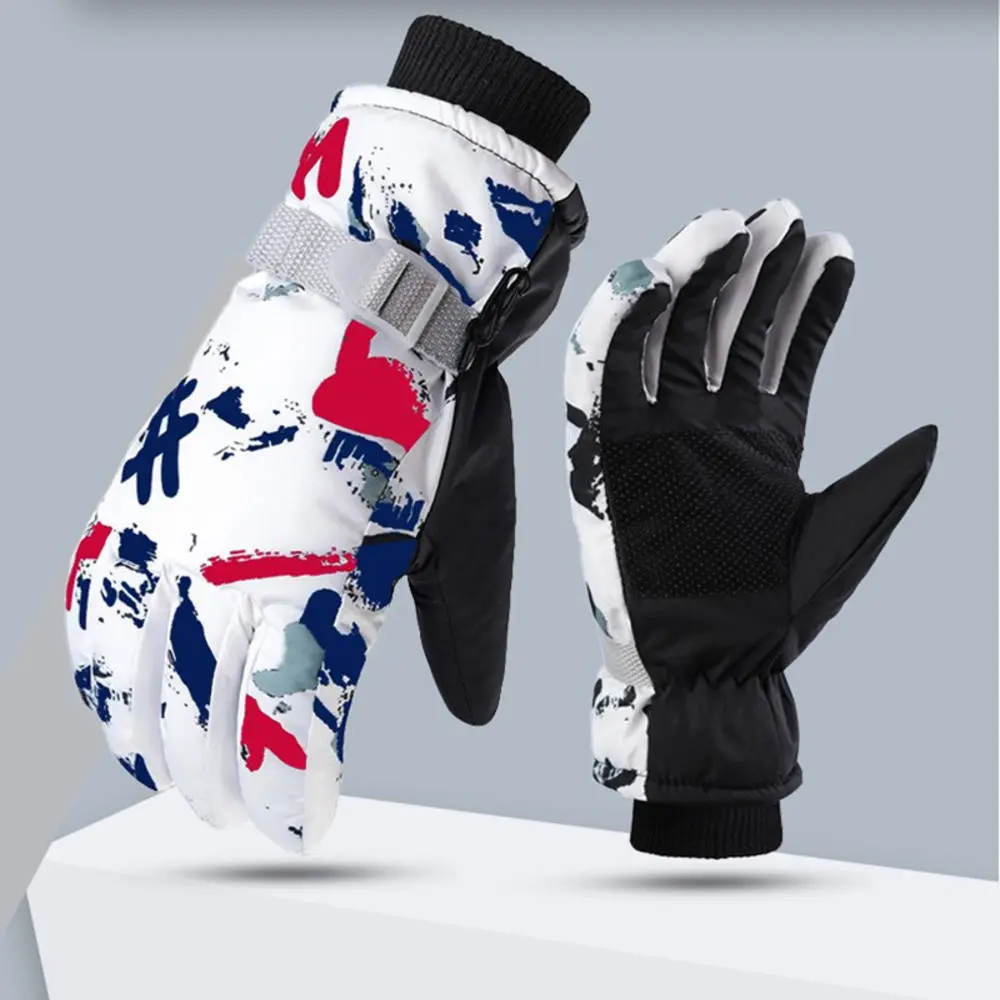 Waterproof Cloth Thickened Warm Riding Gloves Non-Slip Riding Suede Lining Graffiti Series Ski Gloves Winter Gloves for Riding Skiing Playing In The