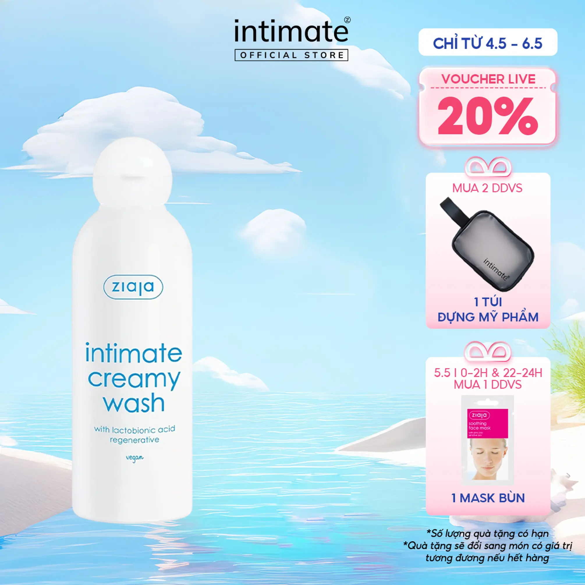 Dung Dịch Vệ Sinh Phụ Nữ Intimate With Lactobionic Acid ZIAJA Giúp Giảm Mùi, Dưỡng Ẩm, Tăng Đàn Hồi Cho Da 200ml