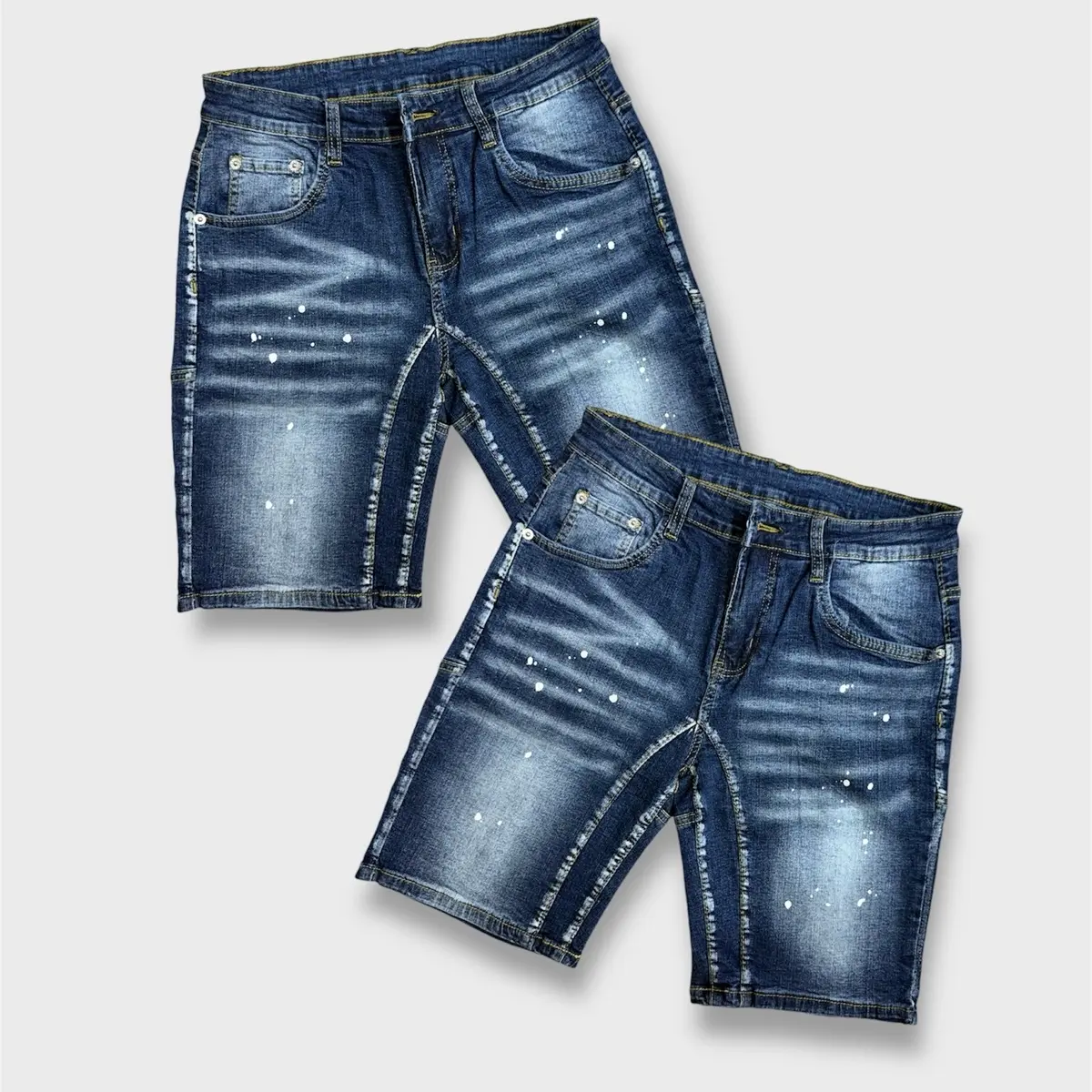 Quần short jean Ngố nam xanh (203) 2 đáy vải giãn, sọt nam Super có size đại, vẩy sơn, wash sọc - shopvietanhq92 - Menswear quần ds - Tết