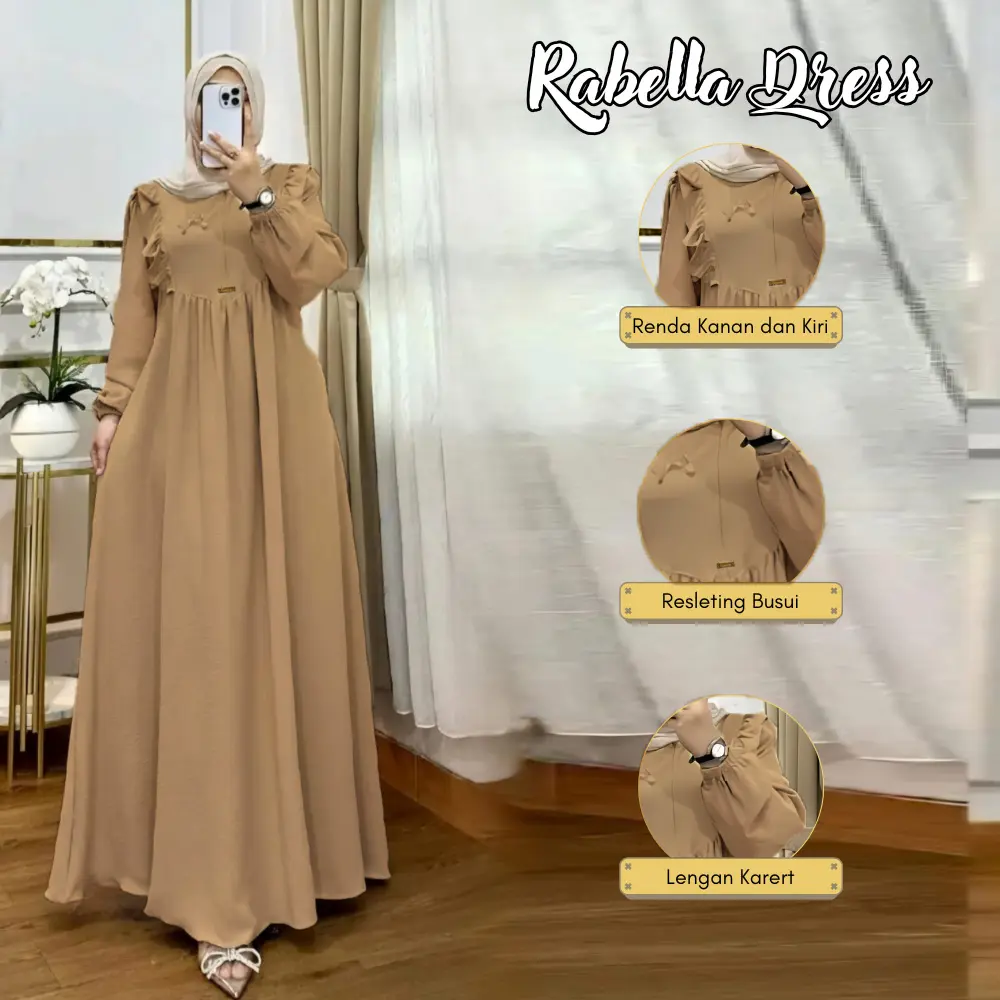 Gamis Rabella Crincle Premium Gamis Wanita Resleting Depan Busui Shanza Dress Crincle Airflow
