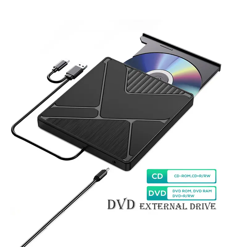 Ổ đĩa quang CD/DVD-RW cắm ngoài USB 3.0+Type-C cho laptop, PC, máy Mác