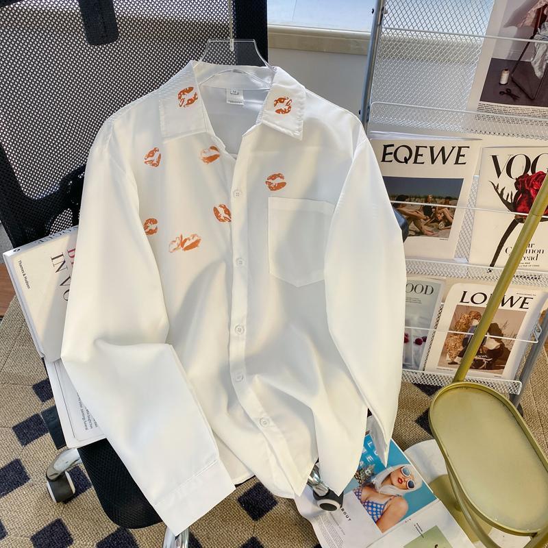 Áo Sơ Mi Dài Tay Màu Trắng, In Hình Môi, Dành Cho Nam Giới, Phong Cách Mùa Thu, Cao Cấp, Ruan Đẹp Trai, Hợp Xu hướng Ins, Dáng Rộng Vừa Vặn, Áo Khoác Sơ Mi Thường Ngày Quần Áo Nam 【 3104   màu vàng thường áo sơ mi đá xanh biển áo sơ mi ngắn tay áo sơ mi đ