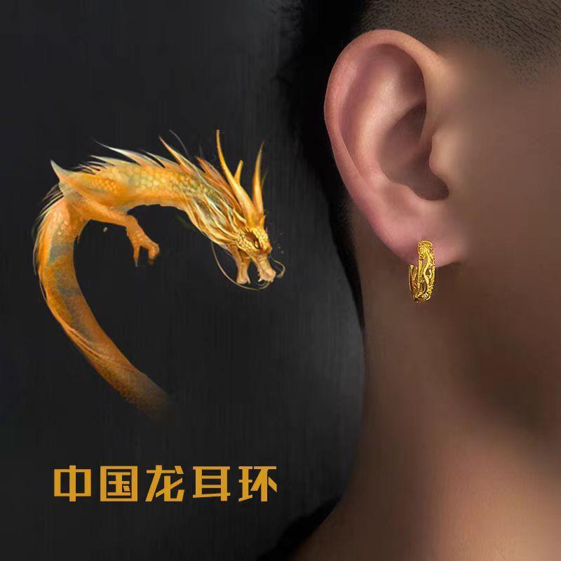 Product Introduction of Chinese Dragon Earrings Vietnam Placer Gold National Fashion Year of the Dragon Earrings Men's and Women's Personalized High-Grade Light Luxury Earrings 2