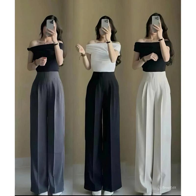   N.HIU  COMBO 2 QUẦN TÂY ÂU NỮ CÔNG SỞ CAO CẤP ,QUẦN SUÔNG ỐNG RỘNG HÀN QUỐC LƯNG CÁP CAO HOTTREND 