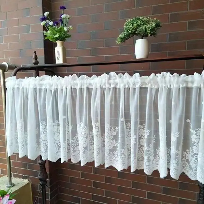 1PC White Lace Short Curtain European Style Kitchen Cabinet Decorative Dustproof Curtain Drapes Hanging Valance Home Decoration