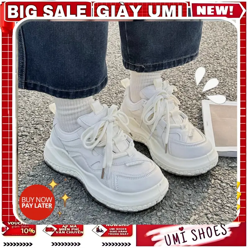 Giày thể thao nữ SUMO đế cao 5p màu Trắng _GIÀY UMI Mũi tròn 0