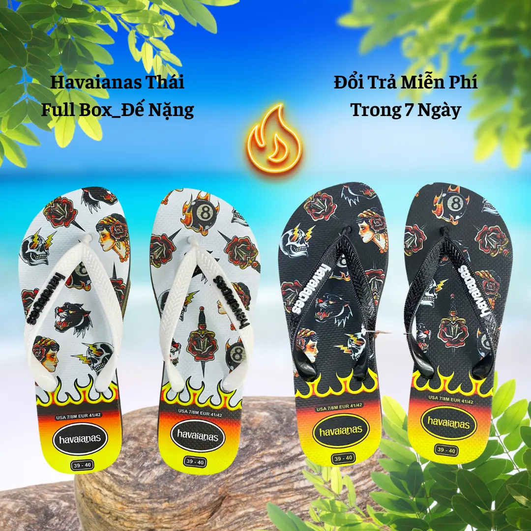 Dép Kẹp-Tông FullBox Dép Nam Hình in [ Lửa Trắng-Lửa Đen ] Đế Cao Su Nguyên Khối, Chống Trơn Trượt, Lâu Mòn, Thích Hợp Đi Biển-Đi Mưa Đế Bằng DéP
