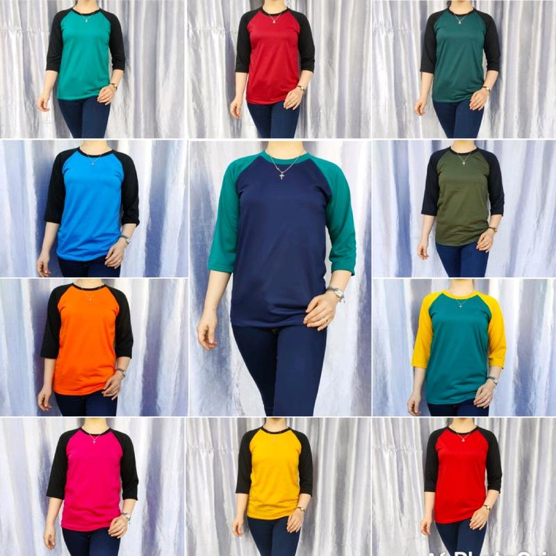 kaos polos reglan pria wanita (unisex) lengan 3/4 uk M L XL XXL Nyaman Tebal Oblong Santai Baju Dewasa Seragam Katun Atasan 2